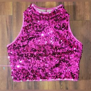 Balera Women's Fuchsia Sequin Dance Crop Top Costume With Rhinestones